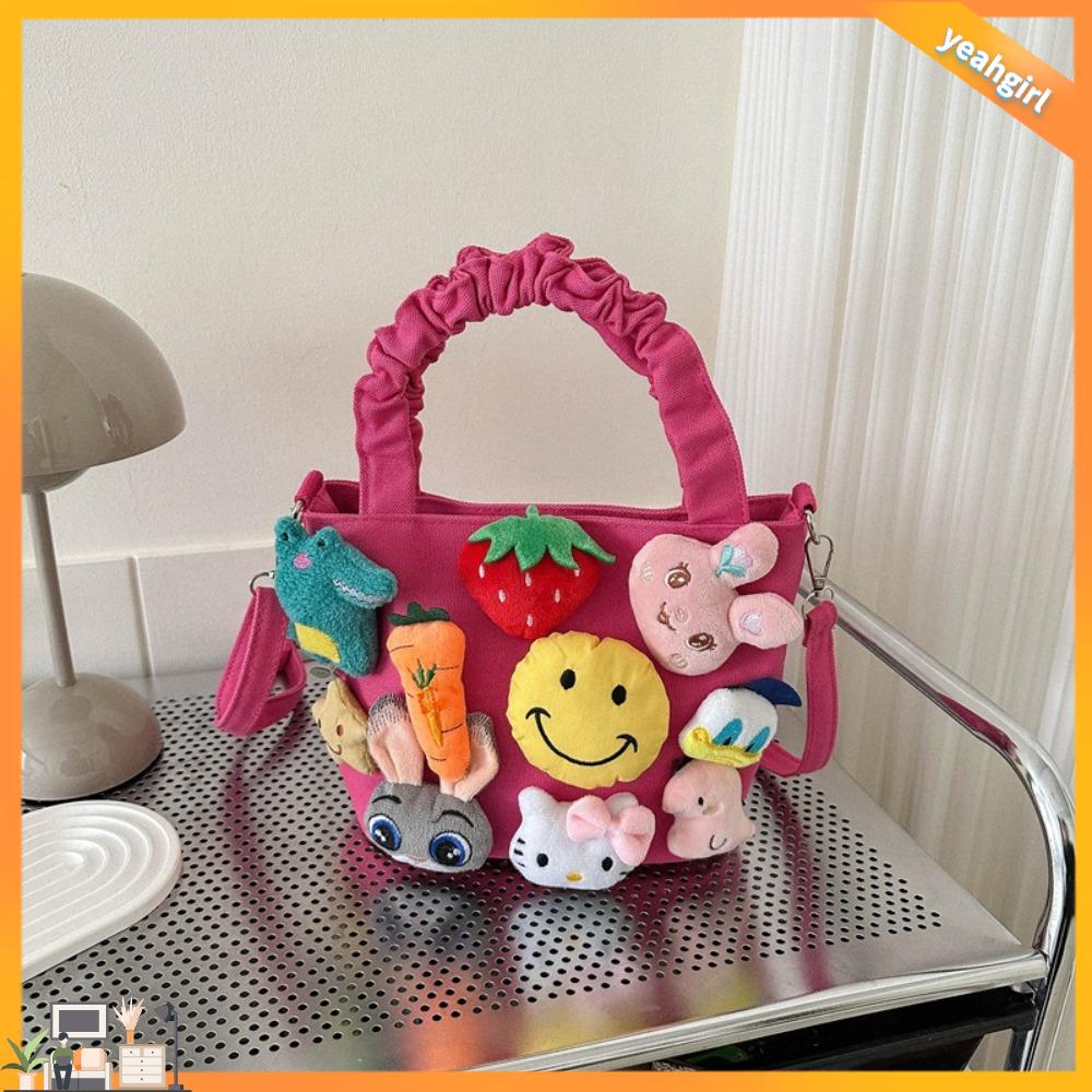 YEAHGIRL Sức chứa lớn Túi Tote Vải Bố Hoạt hình dễ thương Búp bê vải lông Túi vải Chất lượng cao Tay cầm trên Túi mua sắm