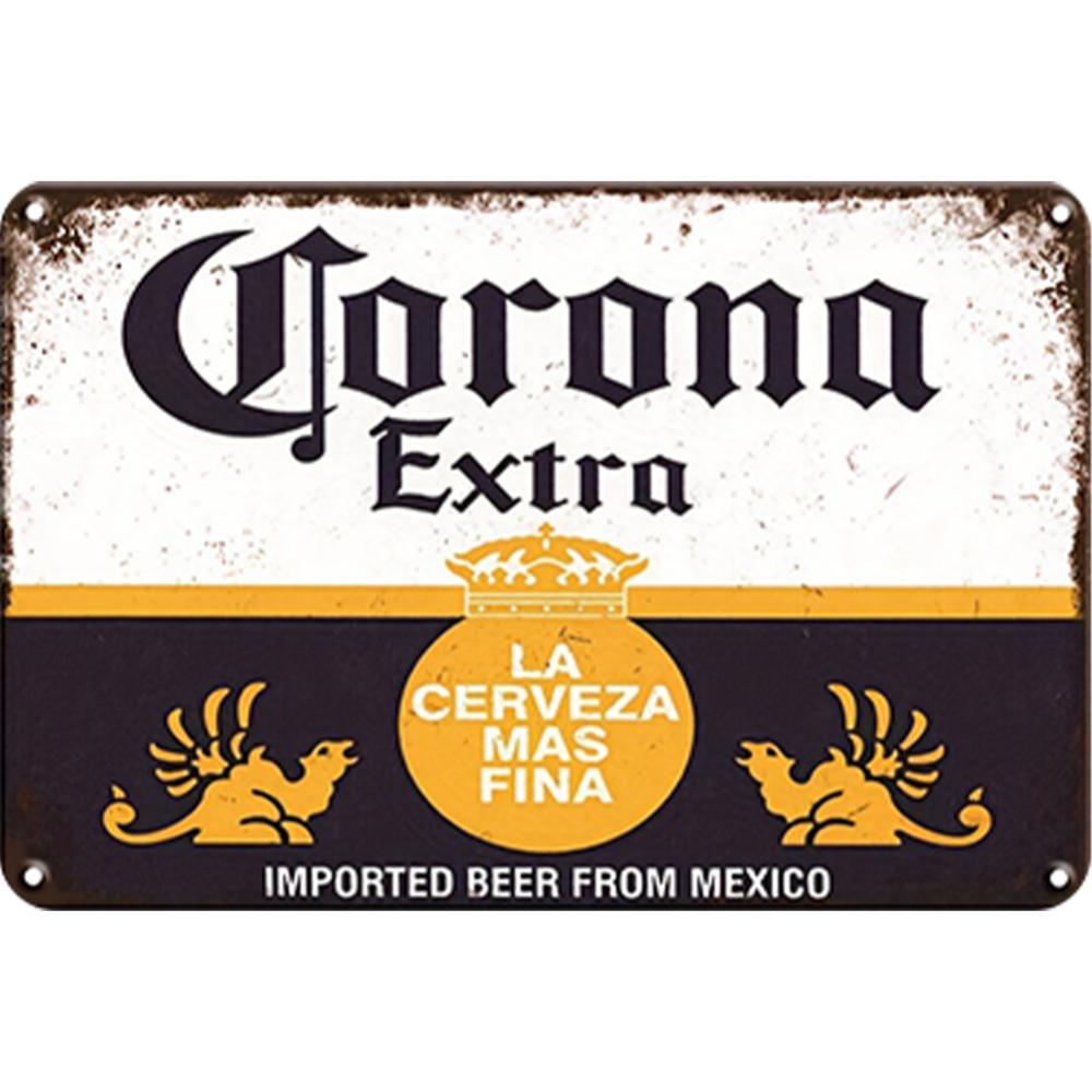 Tấm kim loại cổ điển Corona bia hình chữ nhật sơn sắt tường trang trí quán bar 30x20cm