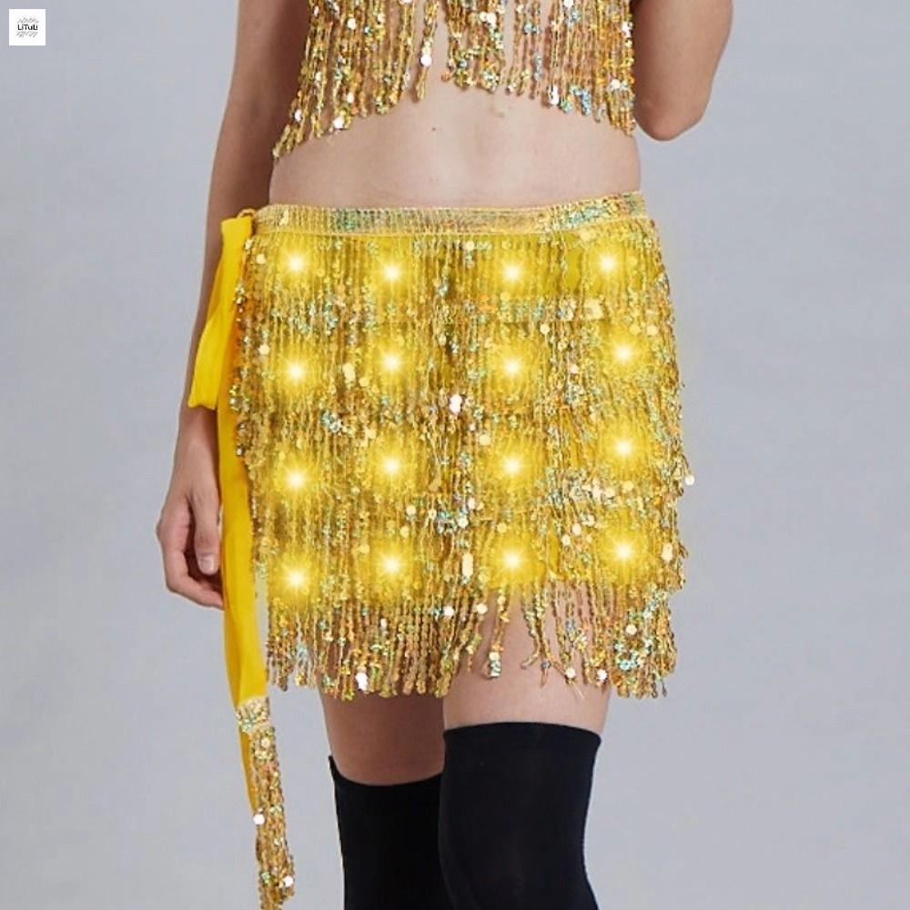 LITUILI Dây đai quấn Khăn quàng hông múa bụng Viền sao Sáng bóng Váy tua rua sequin LED Phong cách Bohemia Dây buộc Phụ kiện trang phục múa bụng Lễ hội