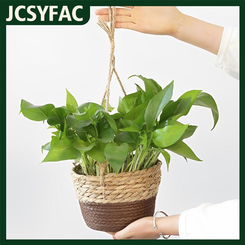 JCSYFAC Rơm treo lưu vực cây gai dầu dây dệt hoa giỏ chậu cây chậu hoa chậu