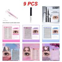 【BUY 1 GIFT 3】KUESICR 4pcs False Eyelashes Set 100-120 Cluster False Eyelashes With Glue Self-Adhesive Upgraded Softer Lashes Glue-Free+mascara+eyeliner+Tweezer Reusable Self-Adhesive Eyelash Extensions