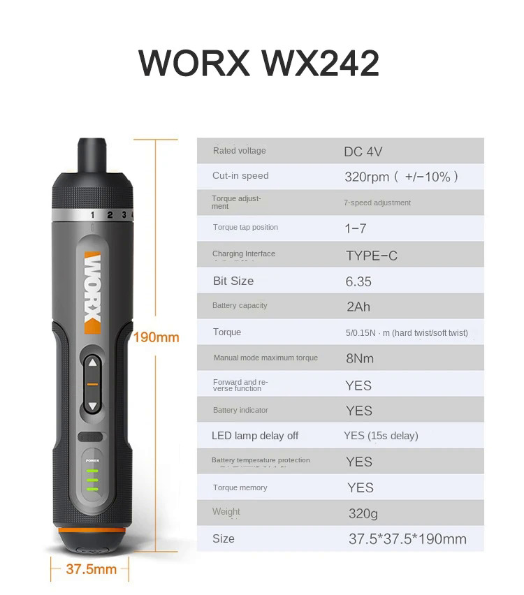 Worx 4V Mini tuốc nơ vít điện đặt wx242 wx241 wx240 thông minh không dây điện tua vít USB sạc tay kh