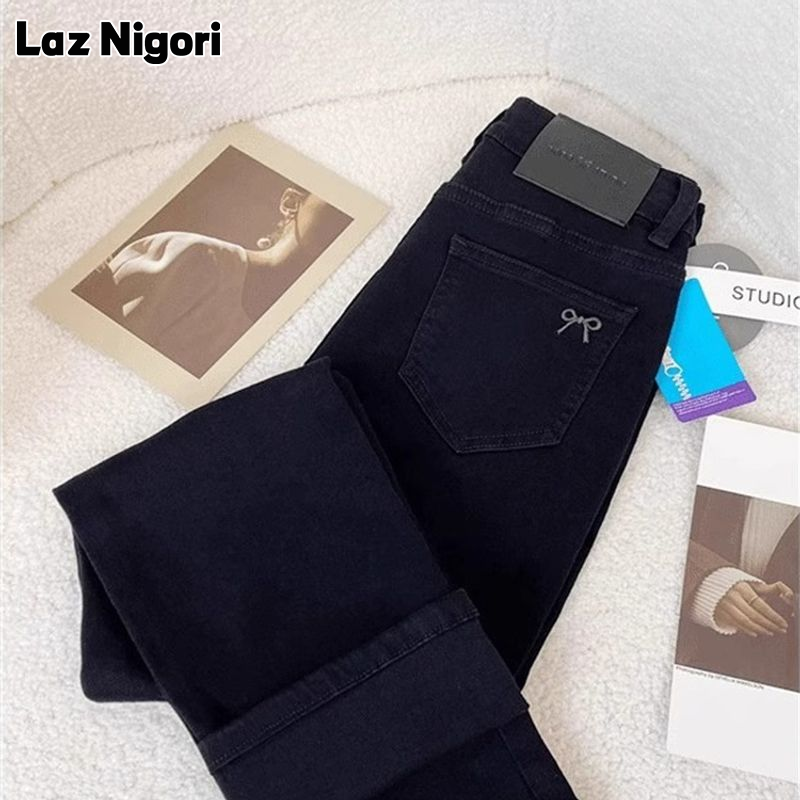 Laz nigori phong cách cao eo jeans với Bow chi tiết cho phụ nữ