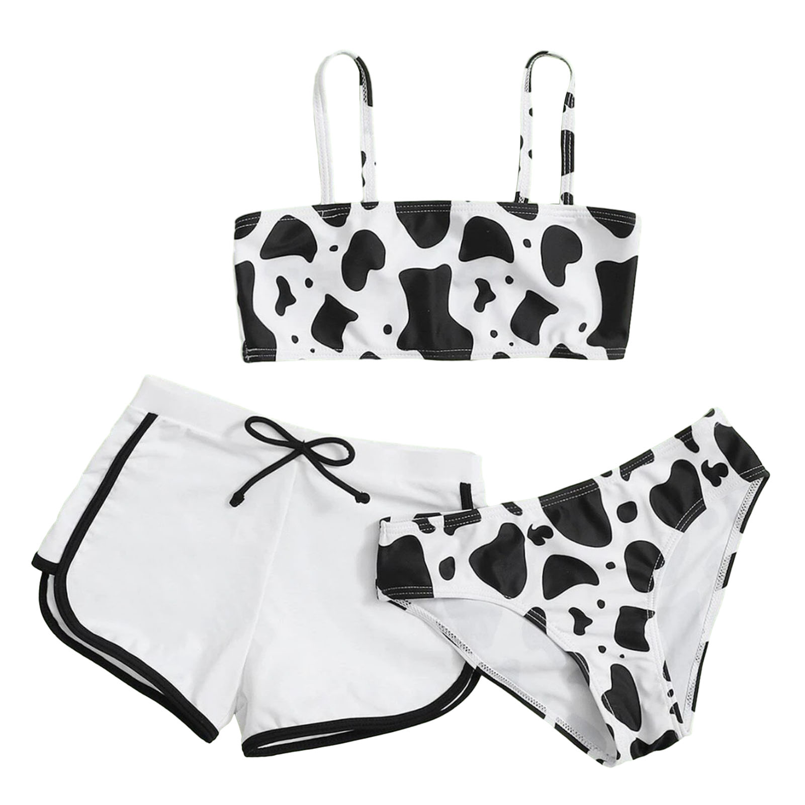 T-yalek phong cách ngọt ngào trẻ em áo tắm Polyester Spandex Áo Tắm đáng yêu in hình con bò ba mảnh Bộ đồ bơi cho bé gái hoàn hảo cho chuyến đi chơi bãi biển mùa hè