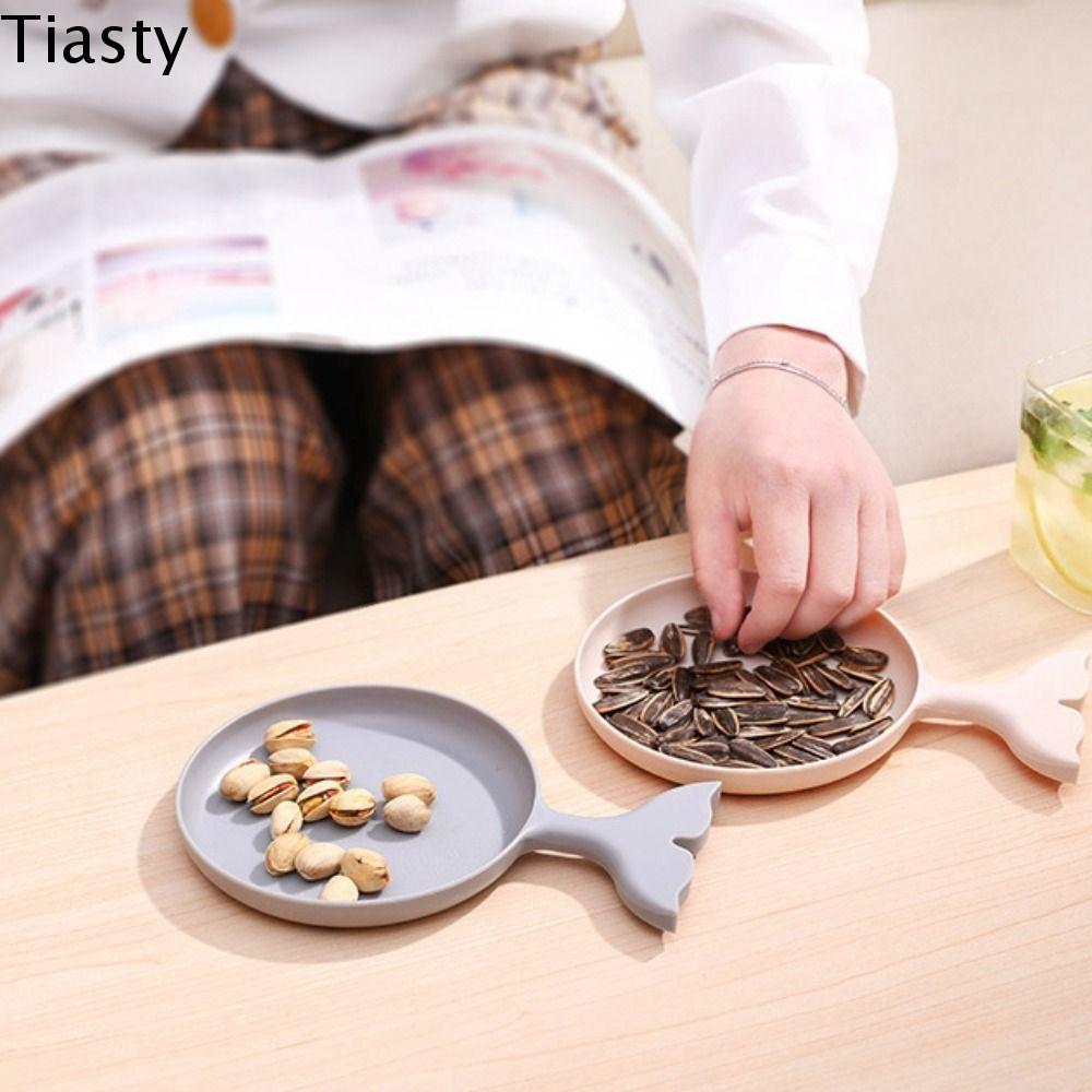 TIASTY Hoạt hình Đĩa ăn vặt hình đuôi cá Nhựa Dễ thương Khay trái cây Bền Có tay cầm chống trượt Đĩa phục vụ nhỏ Nhà