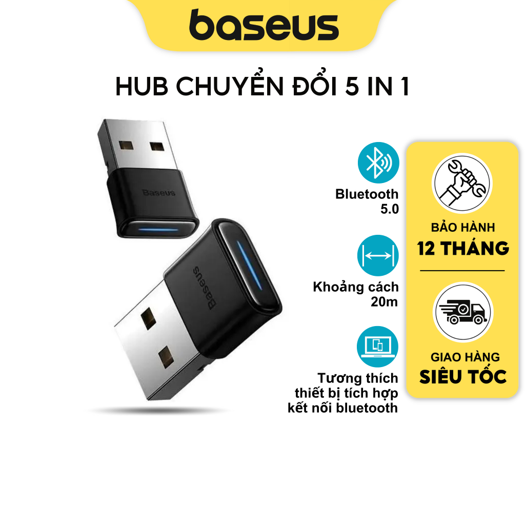 Đầu chuyển đổi USB Bluetooth 5.0 Baseus cho đầu thu âm thanh loa không dây Laptop / Máy tính để bàn