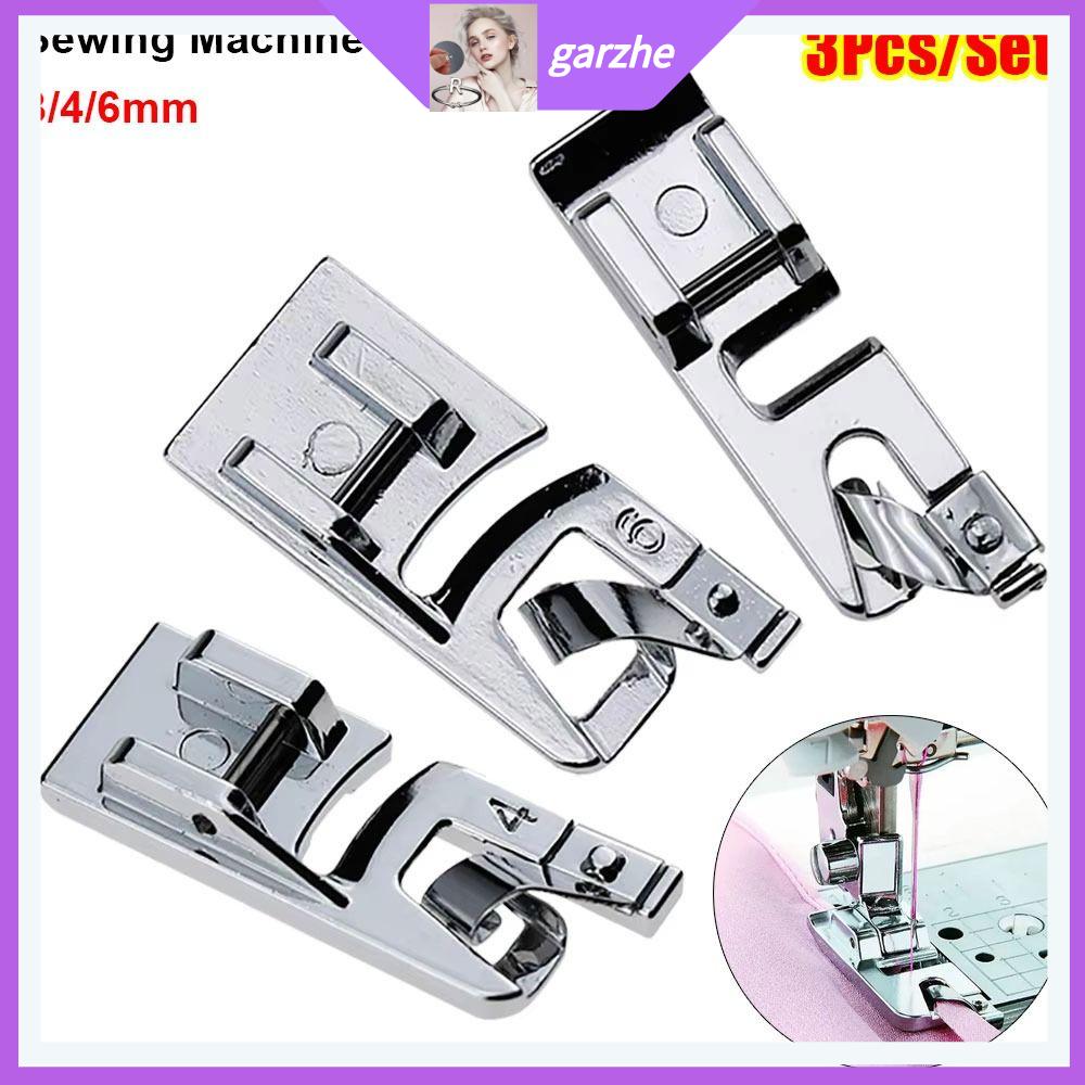 GARZHE24272 3Pcs/Set Viền cuộn hẹp Chân máy may Phổ quát  loại Dụng cụ may gia đình Bền bỉ 3/4/6mm Chân ép viền cho máy may đa chức năng gia đình