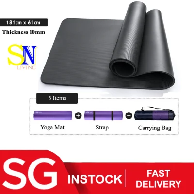 [SG Seller] [SN Living] Yoga Mat 185cm x 61cm Non Slip Fitness Exercise Mat with Carrying Bag Mat for Yoga Pilates and Floor Exercises