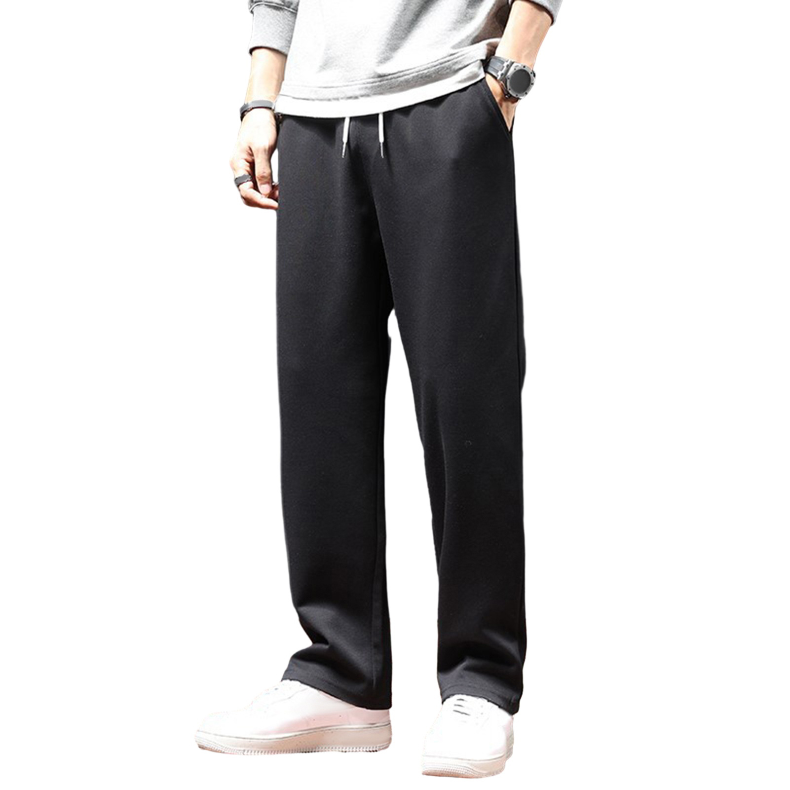 UHH Men Straight Leg Pants Men Casual Trousers Men's Autumn Casual Jogger Pants Loose Wide Leg Sweatpants with Elastic Waist Drawstring Pockets – Comfortable Sport Pants for Everyday Wear