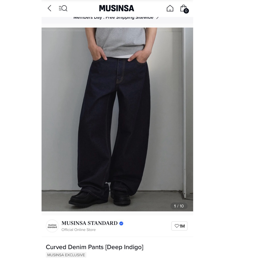 Quần Jean Musinsa Standard Curved Denim Pants Deep Indigo Chính Hãng Hàn Quốc( Full Tag và Túi)