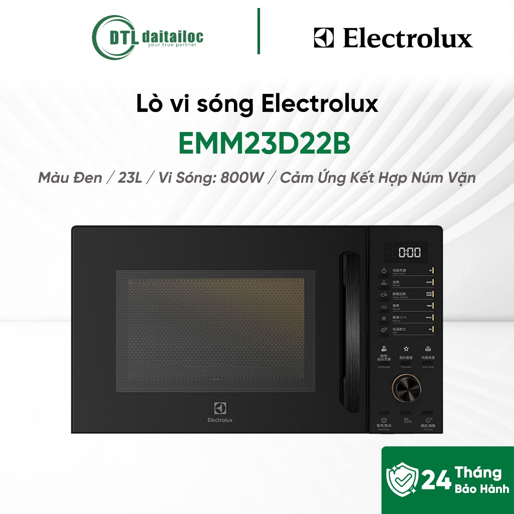 Lò vi sóng Electrolux EMM23D22B Màu Đen 23L Vi Sóng: 800W Cảm Ứng Kết Hợp Núm Vặn / Chính hãng / Bảo hành 24 tháng