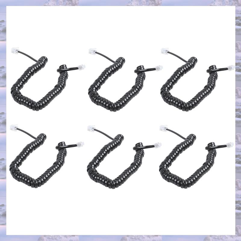6pcs 9.3 Inch Black RJ9 Telephone Phone Modem Coil Line Cord Cable