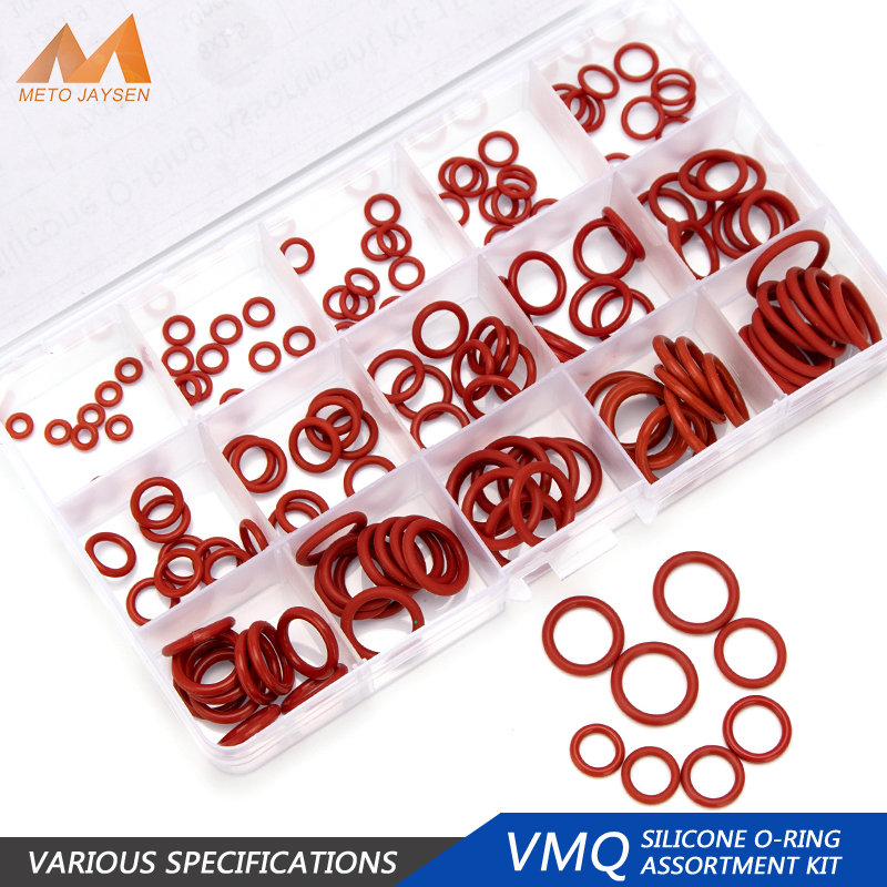 150 cái/hộp máy giặt ốc vít độ dày 1.5mm 1.9mm 2.4mm Đỏ vmq Vòng đệm silicon niêm phong Bộ Vòng đường kính 6mm-20mm mm hg056