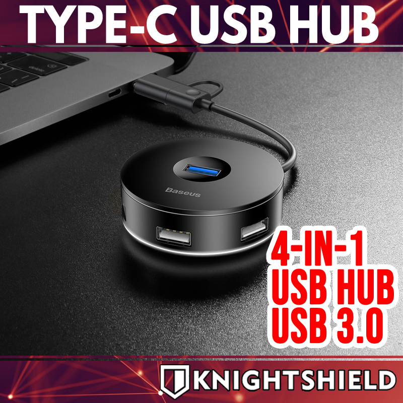 Knightshield Baseus 4-in-1 Round Box Type C USB Hub Adapter USB Hubs Adaptor USB C charger USB C Hub SD Card Reader