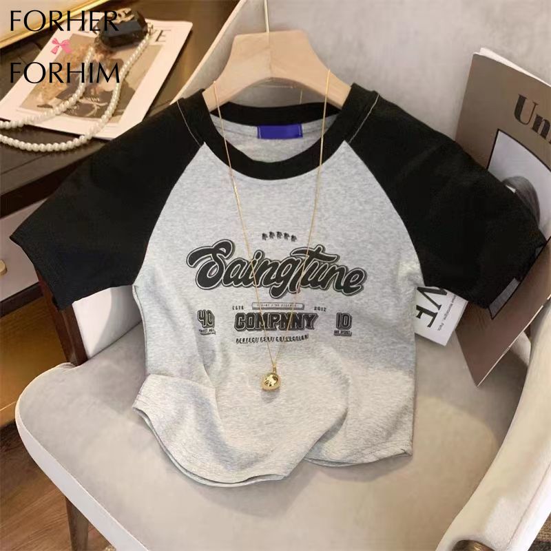 FORHERFORHIM Children's Girls with Cotton Short-sleeved T-shirt Summer New Medium and Large Children Western-style Color with Rotator Sleeve Short Top F292 ราคา 220 บาท*ส่งฟรี