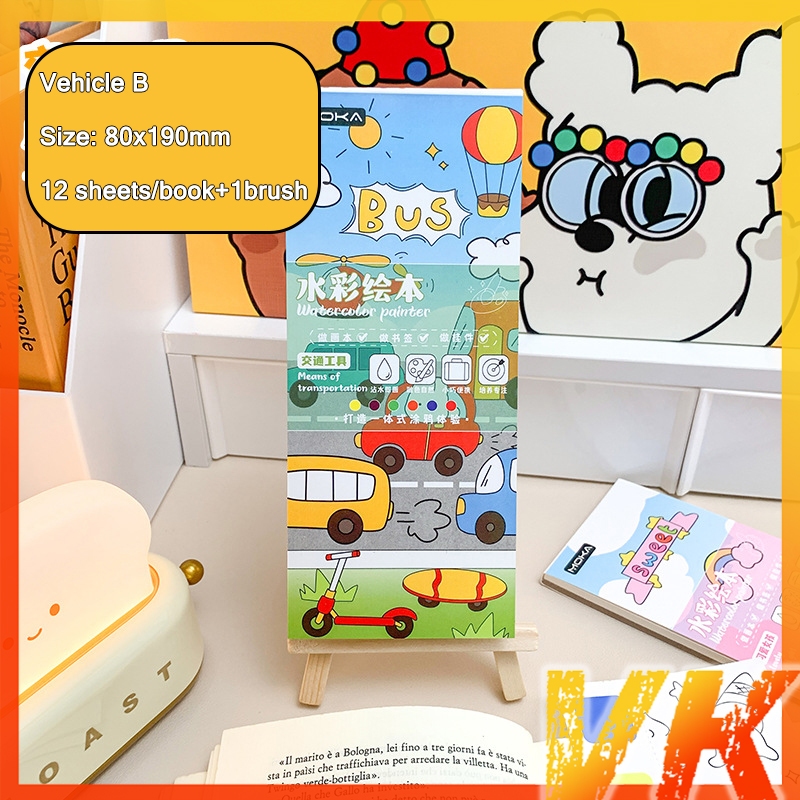FastDelivery 12 Sheets Painting Coloring Book Set with Paintbrush Graffiti WaterColor Kid Art Leanin