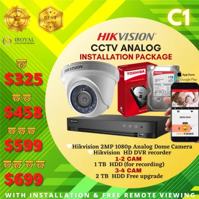 Hikvision CCTV Camera & IP POE Camera Installation Package for Home & Business - Package C1 - 1 to 4 Cameras with DVR Recorder & 1TB HDD - No Hidden Cost!! C1