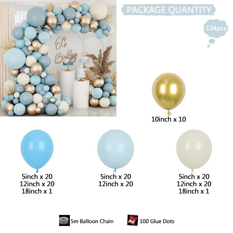 Bóng bay màu xanh vòng hoa Arch Kit Macaron kim loại cao su ballons tiệc cưới sinh nhật trang trí trẻ em lễ tắm trẻ cậu bé