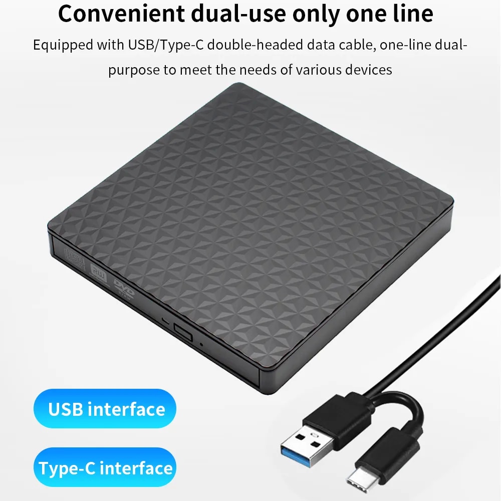 đĩa CD bên ngoài Đầu đọc và ghi RW USB 3.0 Loại C PC Máy tính xách tay Cáp đầu DVD di động