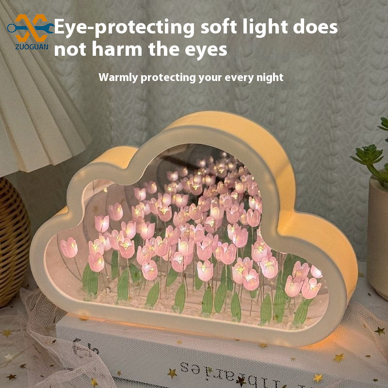 ZUOGUAN DIY Cloud Tulip Night Light, Mirror Flower Sea Atmosphere Lamp, Creative Desk Decor ราคา 45 บาท*ส่งฟรี