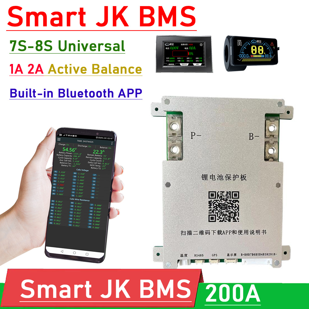 【Innovative】 Jk Bluetooth Smart Bms 7s 8s 200a 1a 2a Active Balance Lithium Protection Board 24v Lifepo4 Li-Ion