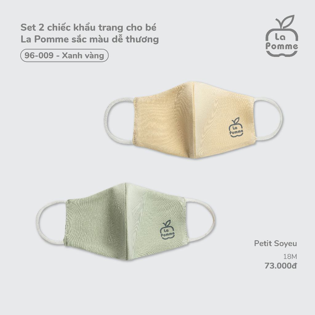 Set 2 chiếc khẩu trang cho bé La Pomme sắc màu dễ thương - Sợi Petit Soyeu thoáng mát – Bé trai/gái - 18M