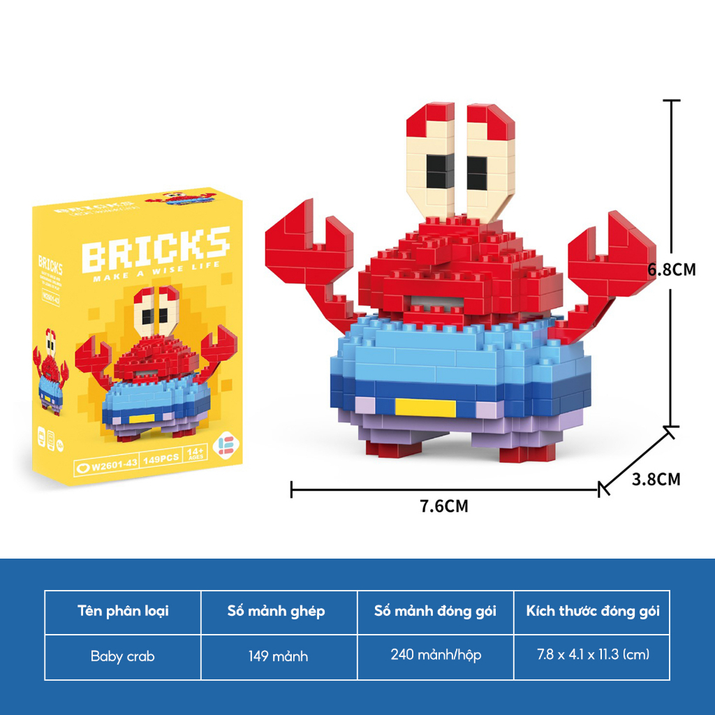 Bộ ghép hình mini nhà BLUE WHALE nhân vật hoạt hình dễ thương/ Bộ Lego dễ thương / Bộ láp ráp cho bé