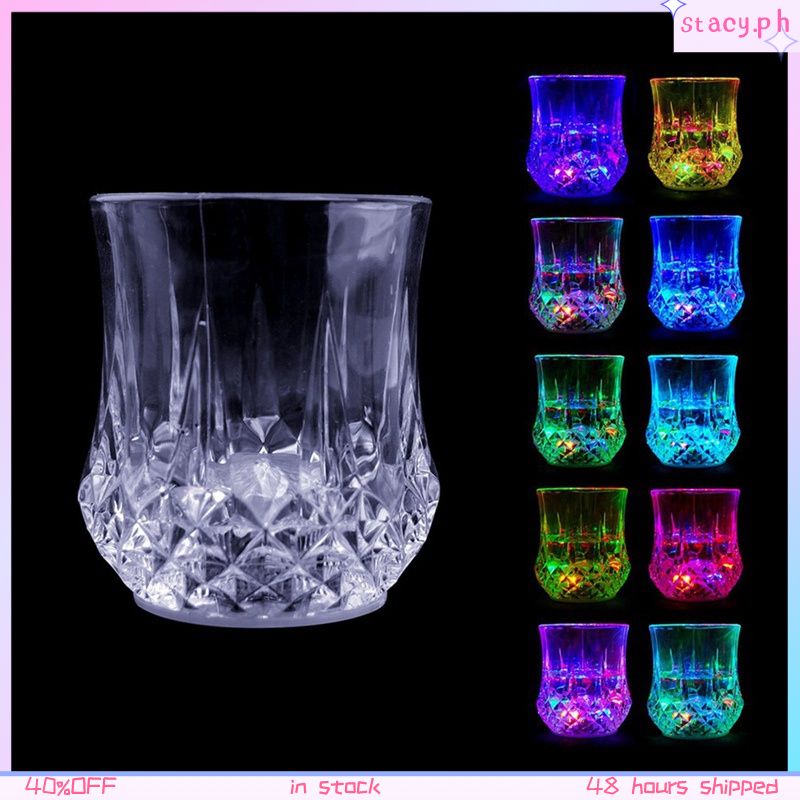 Liquid Activated Led Multicolor Light Up Fun Glasses Drinking Bottles Kitchen Cups bottom switch LED Flashing Cup Light Up Mug Wine Beer Glass Whisky Drink Cup Christmas magic ราคา 39 บาท*ส่งฟรี