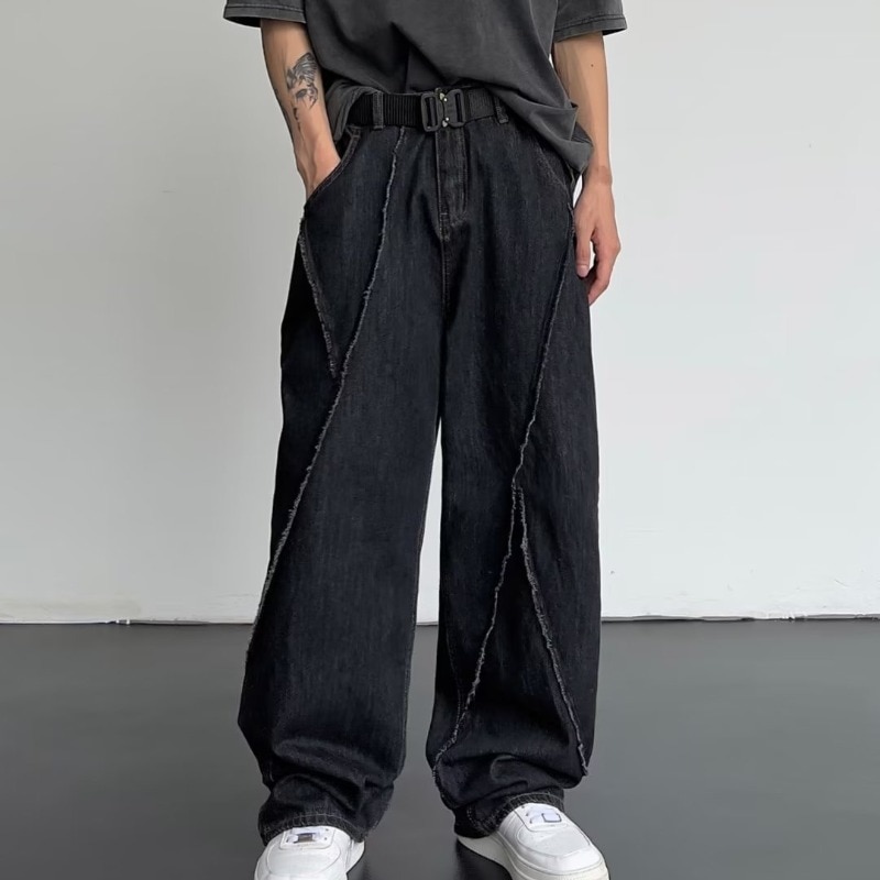 2023 quần jean mặc hè mới chắp vá nam quần denim nam quá khổ quần rộng ỐNg RộNg giản dị quần áo dạo phố Harajuku