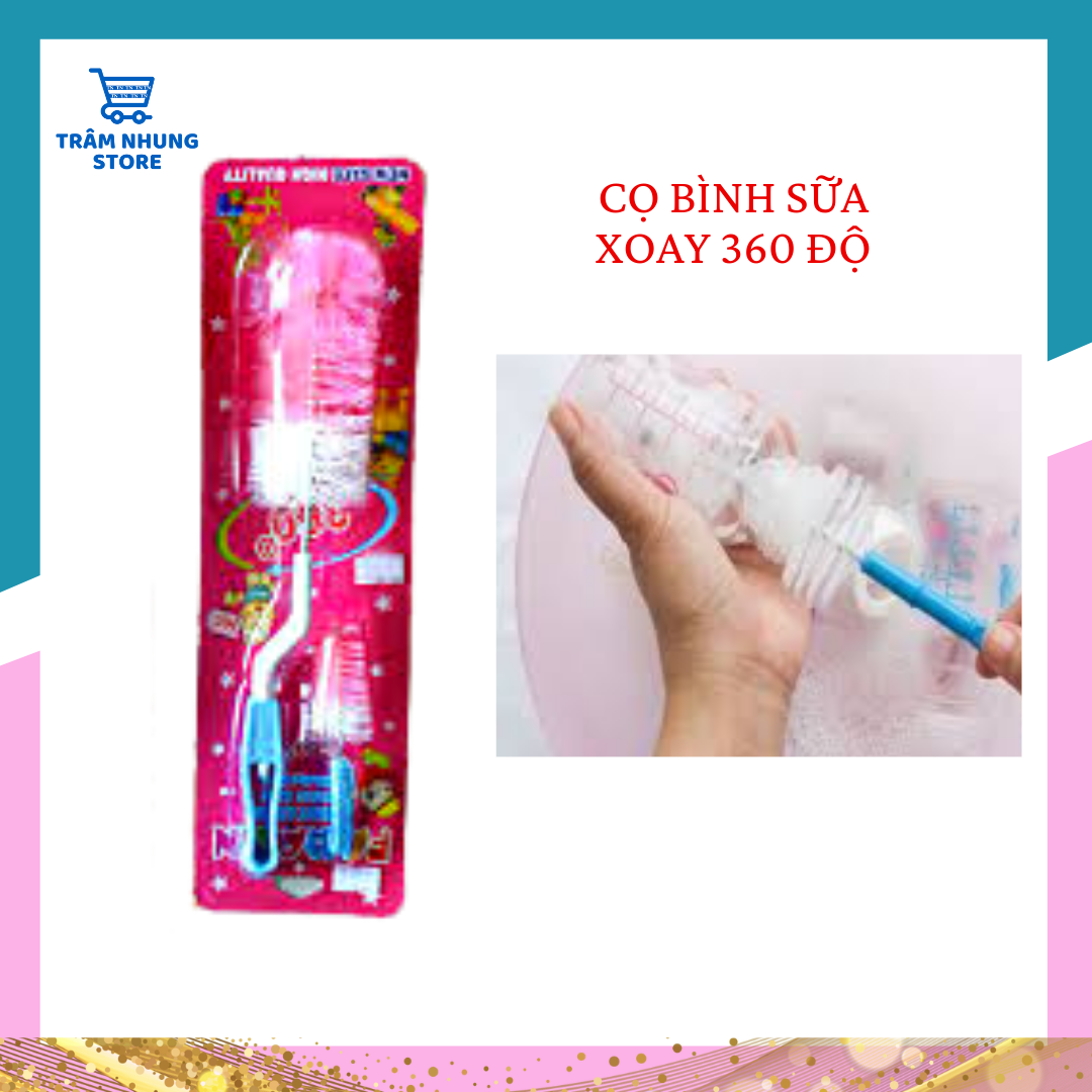 Dụng cụ cọ rửa bình sữa đầu cước cho bé. Cây xúc bình sữa Faralin xoay 360 độ