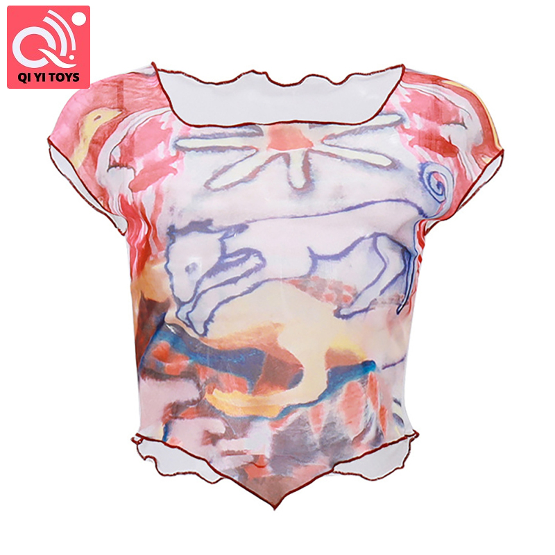 ⚡⚡Phụ nữ áo hở eo đơn giản tay ngắn cổ tròn diềm thiết kế in màu sắc Áo thun T-shirt cho rèn luyện tập gym du lịch