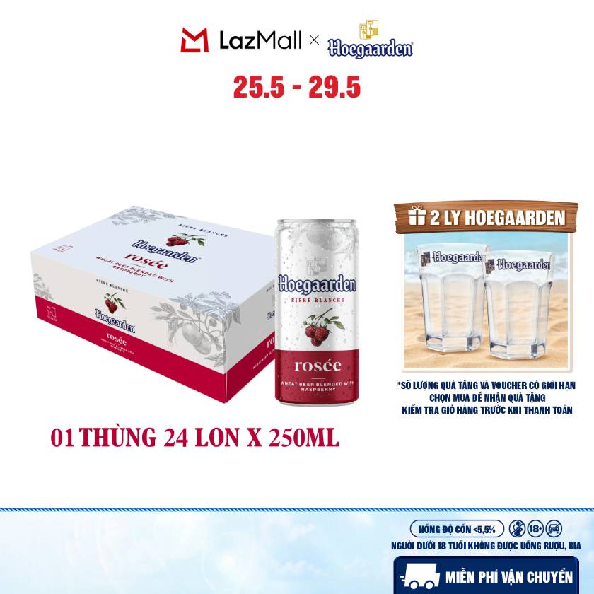 Thùng 24 Lon Bia Hoegaarden Rosée (250ml/lon) - Hàng Mới Về
