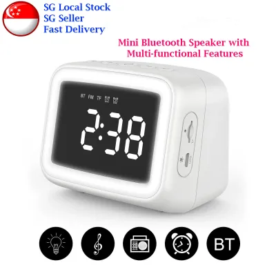 Mini Bluetooth Speaker Alarm Clock With FM Radio LED Night Lamp Supports Memory Card Temperature Display Micro USB Rechargeable Speaker