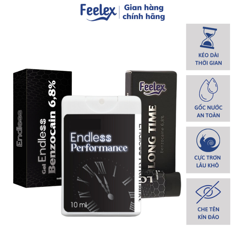 Bộ sản phẩm Gel bôi trơn Feelex Long Time và Endless Performance hỗ trợ kéo dài thời gian quan hệ ch