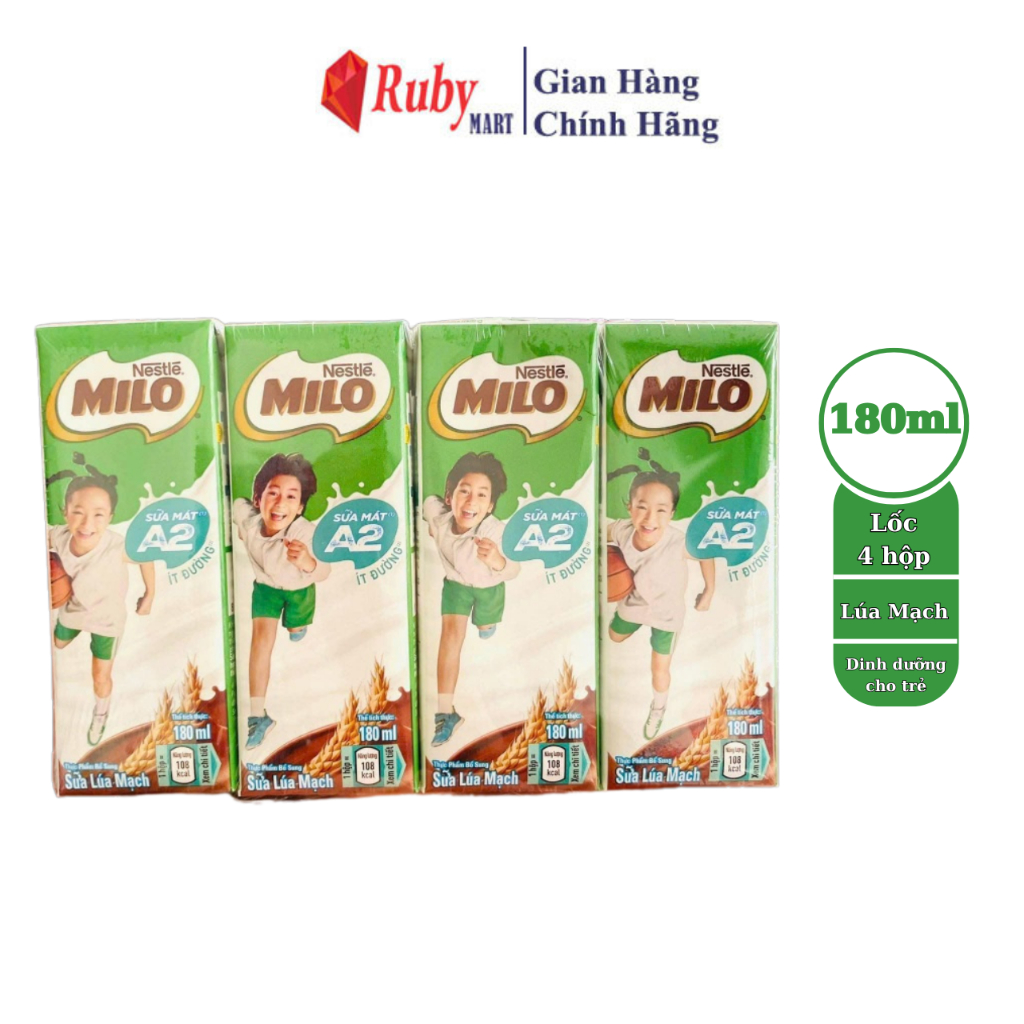 Lốc 4 Hộp Sữa Lúa Mạch Milo A2 180ml