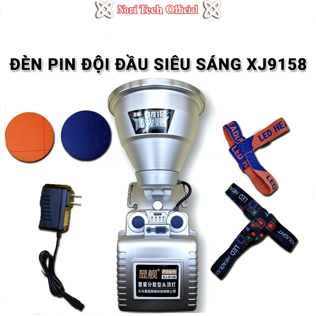 Đèn pin đội đầu siêu sáng XJ-9157 siêu sáng chiếu xa 800m vỏ hợp kim nhôm có ánh sáng vàng xanh