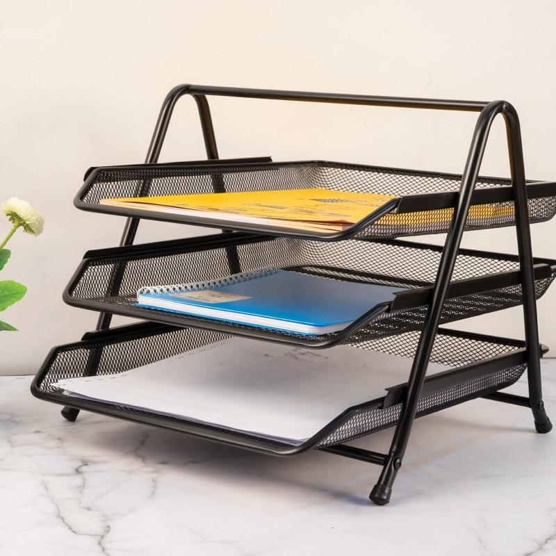 Rak File Dokumen Surat Buku Kertas Majalah 3 Susun Jaring Besi - Paper Document Tray Desk Storage Serbaguna