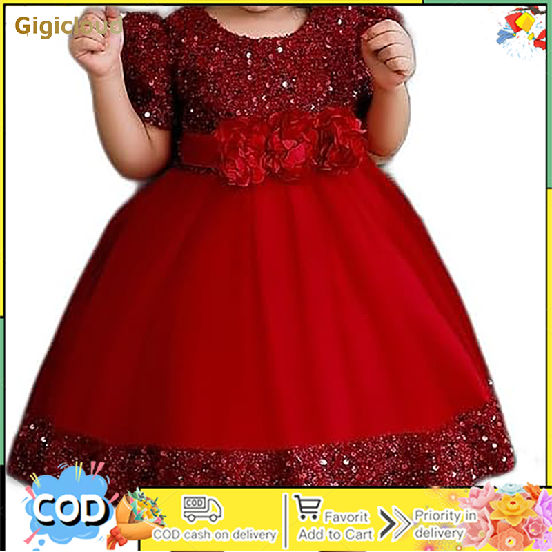 Girls Short Sleeves Dress Summer Short Sleeves Round Neck Princess Dress Elegant Sequins Party Dress For Birthday ราคา 481 บาท*ส่งฟรี