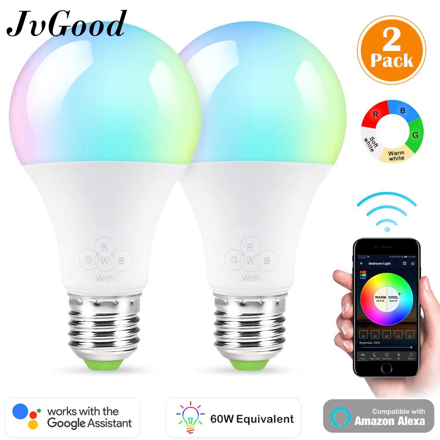 JvGood WiFi Smart Light Bulbs Mulit Colour Colorful Light 4.5W E27 RGB color Dimmable Support Amazon Alexa & Google Home IOS/Android APP Remote Control (2 Packs)