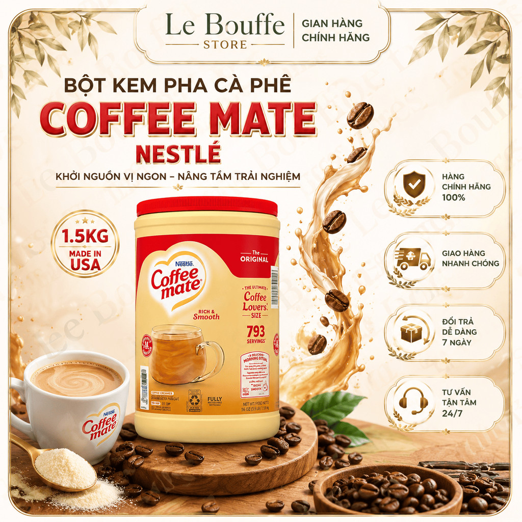 [DATE 2027] Bột Kem Pha Cà Phê Bột Béo COFFEE MATE 1.5kg Nestle Hàng Mỹ