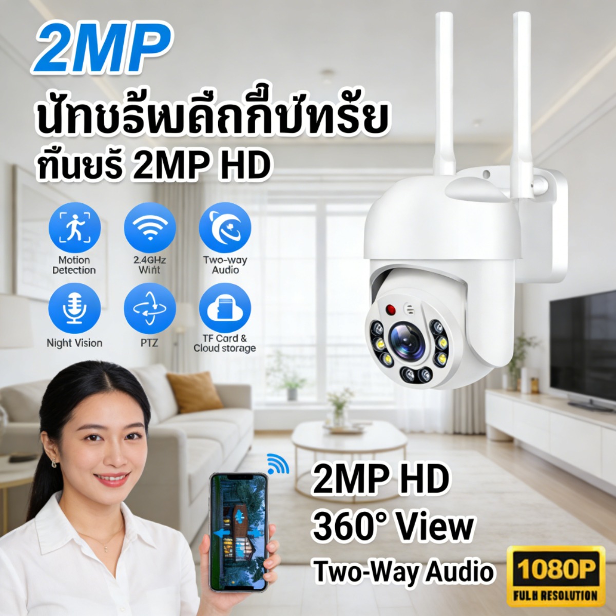 ติดตามแบบหมุนได้ กล้องวงจรปิด CCTV กล้องไร้สาย 2MP HD กล้องเครือข่ายไร้สายด้วยเสียง 360 องศา - ยี่ห้อ SENFEGE ราคา 423 บาท*ส่งฟรี