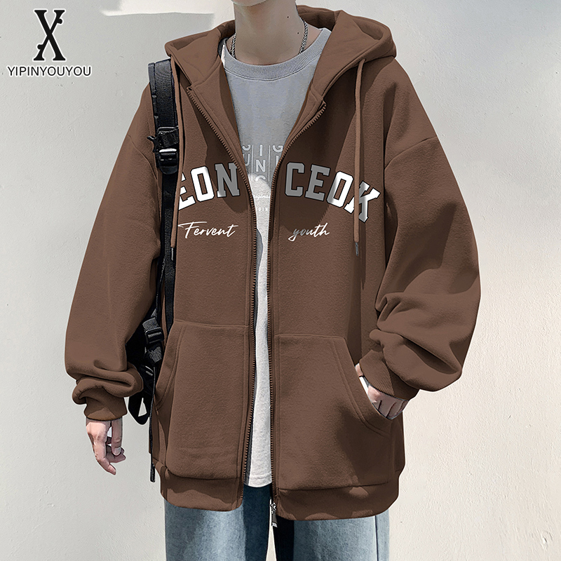 YIPINYOUYOU丨Người Đàn Ông Của Áo Khoác Nặng mùa xuân và mùa thu Cardigan Áo Khoác Mỹ Phong Cách Sang Trọng Hàng Đầu Cho nam đẹp trai áo nỉ có mũ Lỏng Lẻo Cho Thanh Thiếu Niên