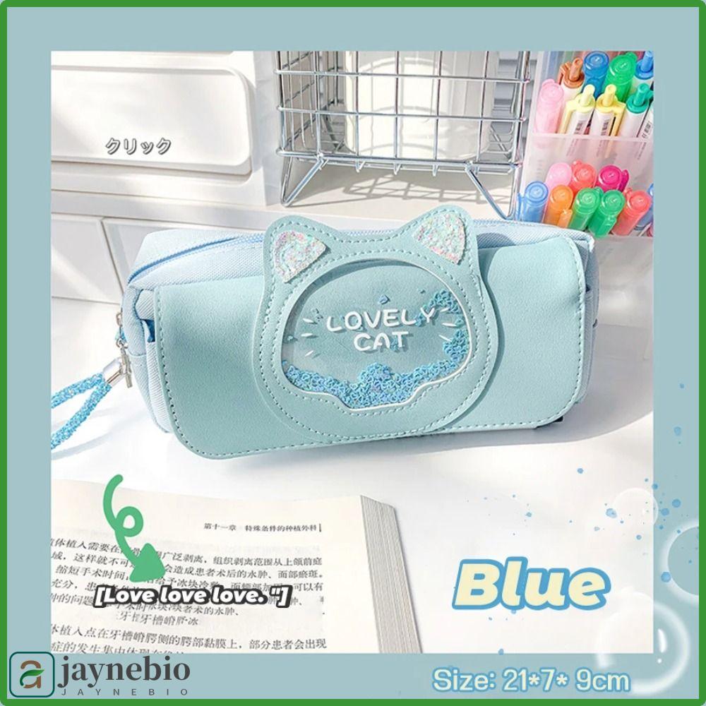 JAYNEBIO Large Capacity Quicksand Pencil Case Cute Holsters Kawaii Cat Pen Storage Bag Zipper Pencil Box School Office Supplies