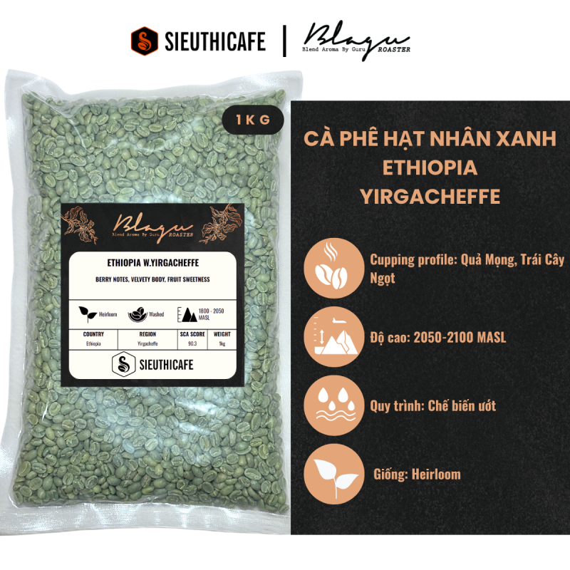 Cà Phê Đặc Sản Hạt Nhân Xanh Blagu Coffee - Grean Bean Ethiopia Yirgacheffe - Túi 1kg