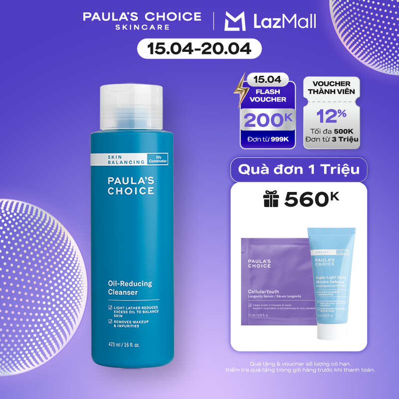 Sữa rửa mặt cân bằng độ ẩm và giảm dầu Paula's Choice Skin Balancing Oil Reducing Cleanser 473ml - 1151