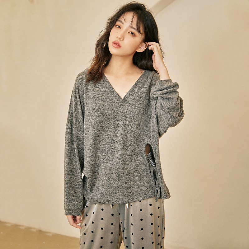 Home Furnishing Spring/Summer New Product Long Sleeve Cardigan Light Luxury Casual Nightwear Women's Gold Velvet Pants Polo Dot Kane Two Piece Set Dbubggu