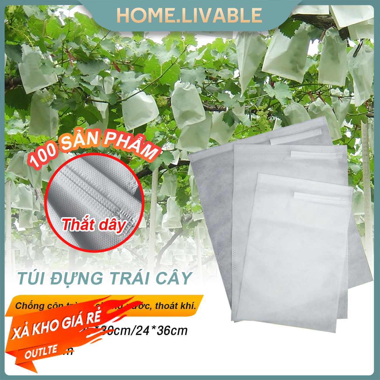 100 túi bọc trái cây túi bọc ổi/bưởi/xoài vải không dệt chống nước nhiều kích thước thấm khí tốt