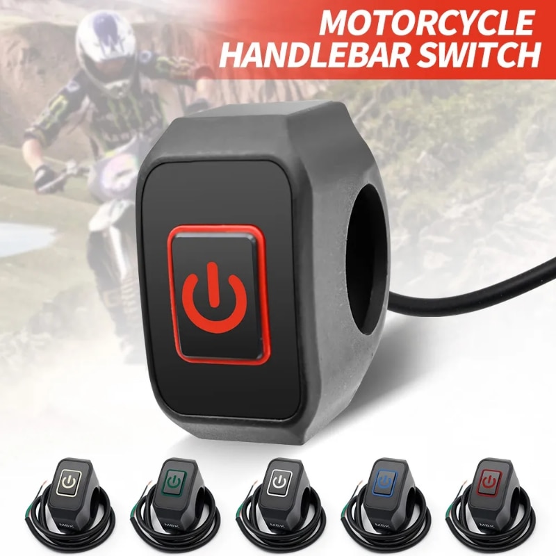 Motorcycle Modified Switch Headlight Horn Control ON OFF Buttton Handlebar Mount Waterproof Button With LED Light