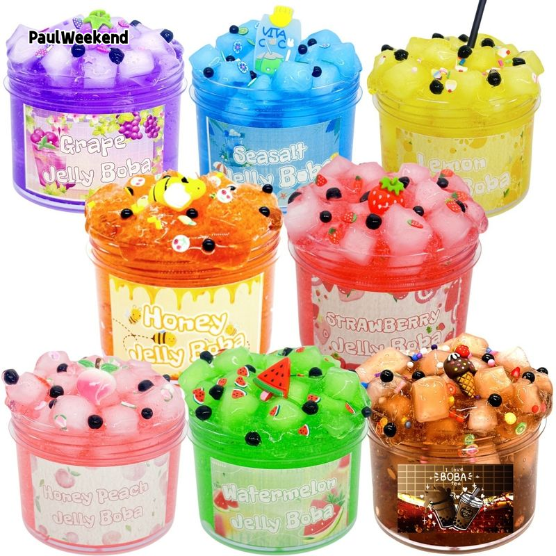 PaulWeekend Strawberry Jelly Boba Slime Set - Fun, Non-Sticky, Sensory Play Dough with Fruit Decorations for Stress Relief and Creative Play ราคา 44 บาท*ส่งฟรี