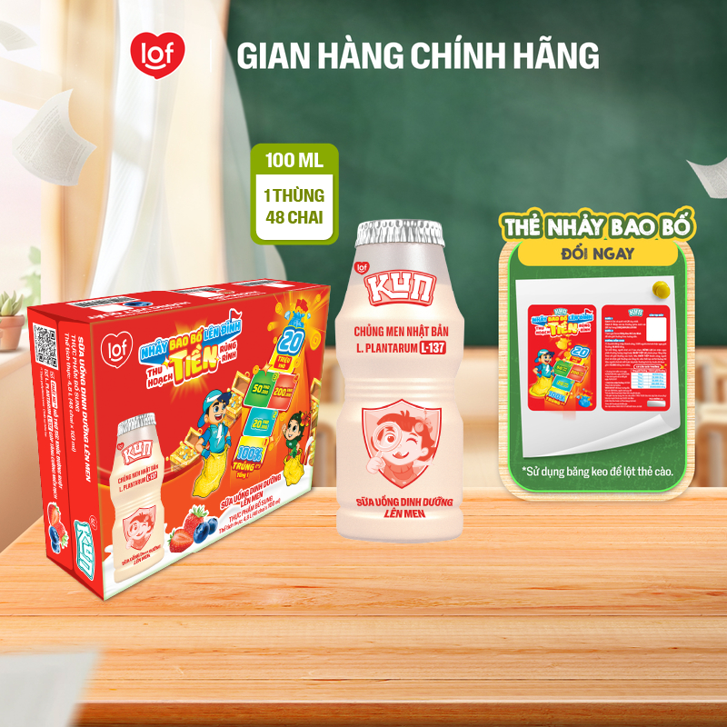 Sữa chua uống KUN dinh dưỡng lên men có đường thùng 48 chai x 100ml